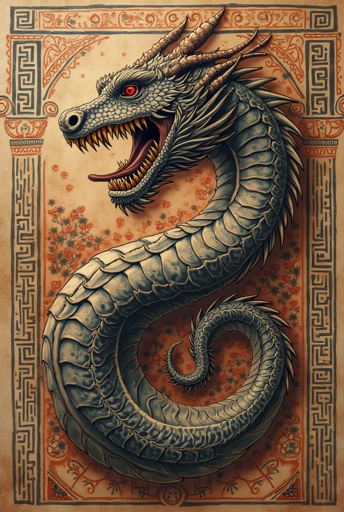 Tattoo of a dragon done in an ancient Greek style