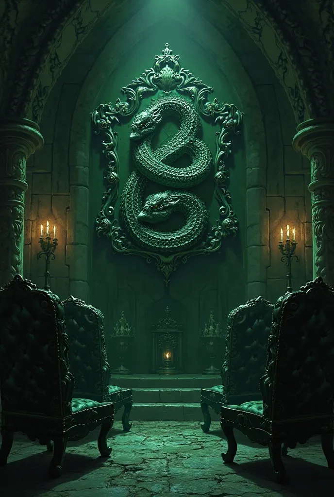 Create a Slytherin logo for me that says "Slytherin common room" and let it be a little dark.... Make the Slytherin lyrics look REALLY GOOD
