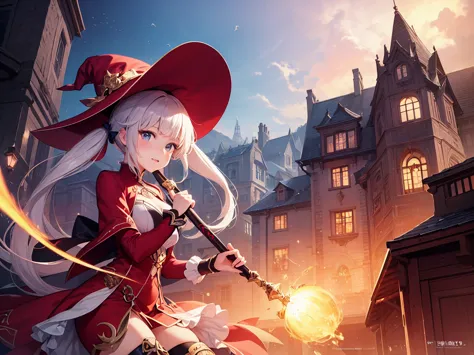 
a woman in a red dress and a hat holding a wand, an anime drawing by Yang J, pixiv, fantasy art, ayaka genshin impact, flirty anime witch casting magic, splash art anime loli, cushart krenz key art feminine, artoria pendragon, , ayaka game genshin impact