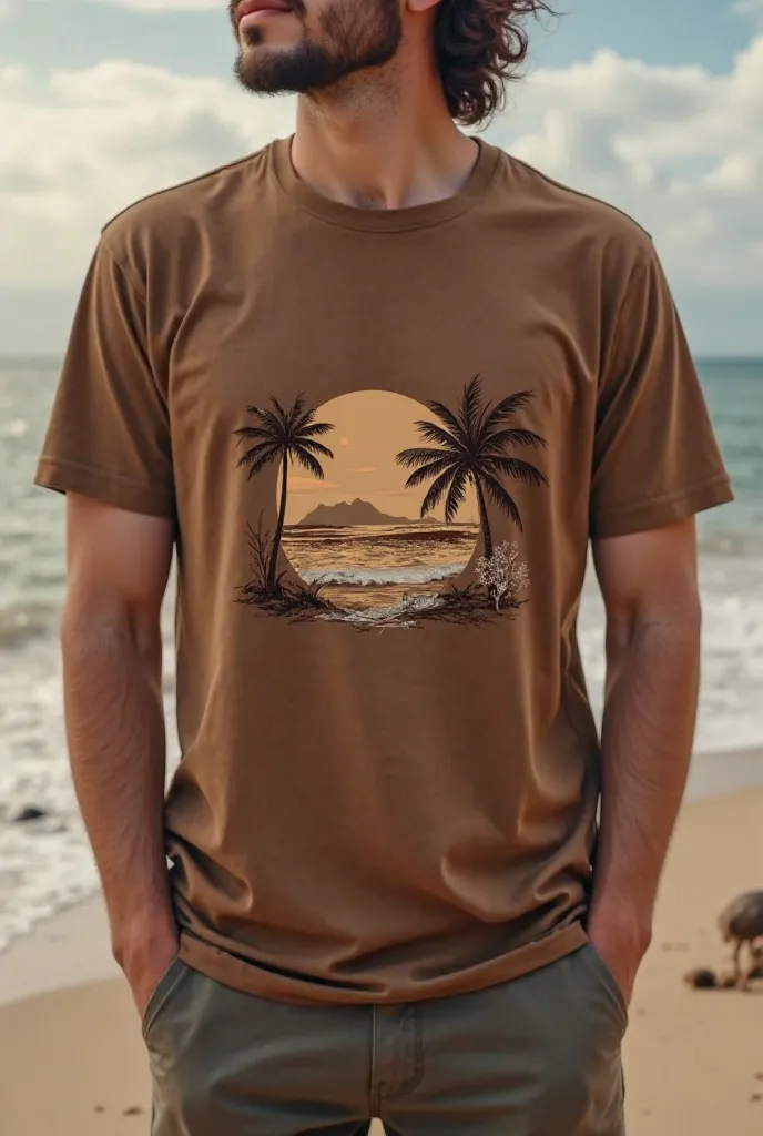 (The Beach corner) logo T-shirt
 wearing in beach camping
T-shirt brown colour 