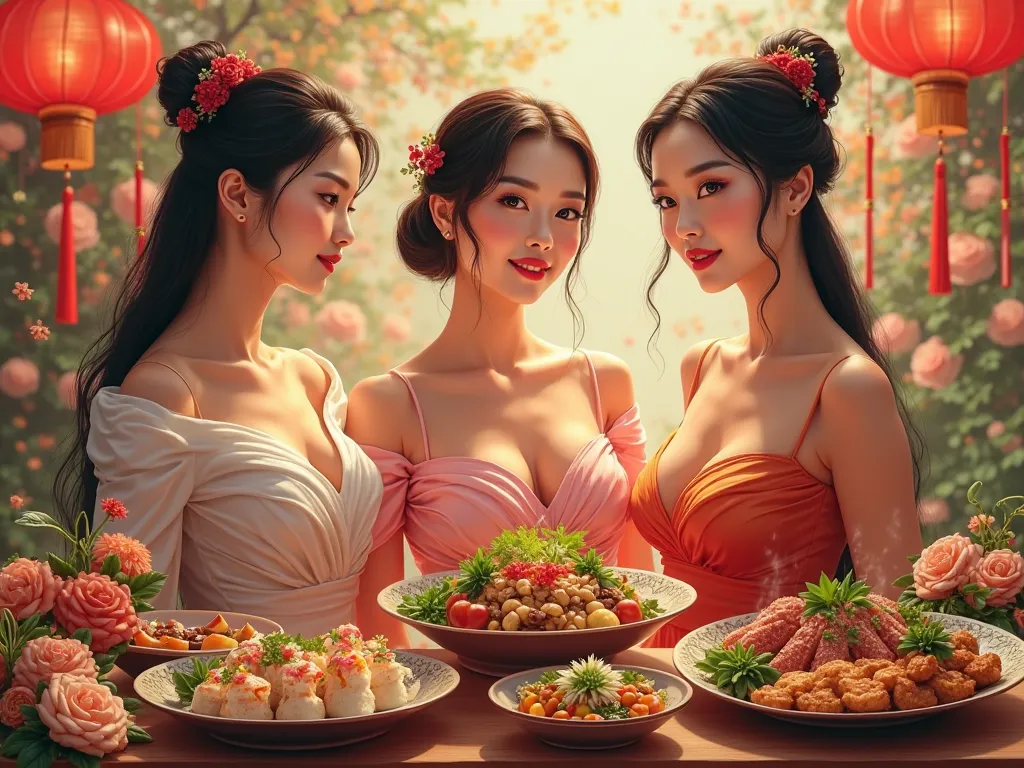 make an identical poster with beautiful asian women and food