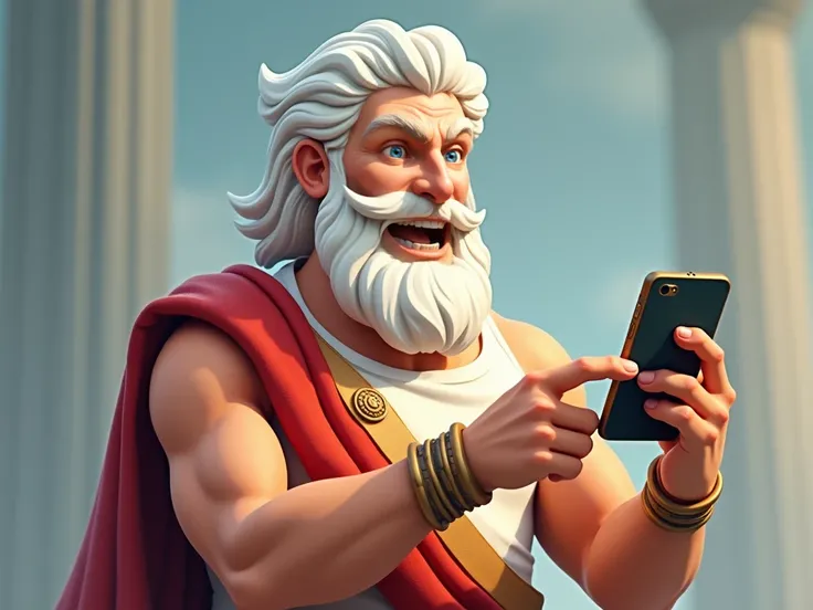 Zeus Play phone and Win and happy {like a comedy photo}