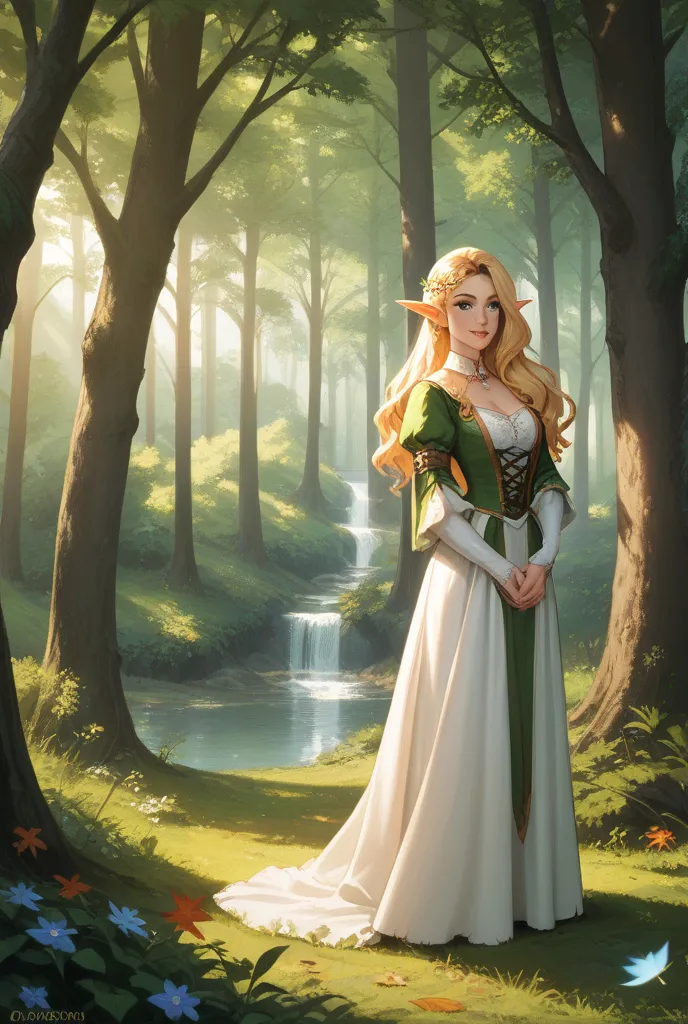 Golden-haired elf in medieval dress