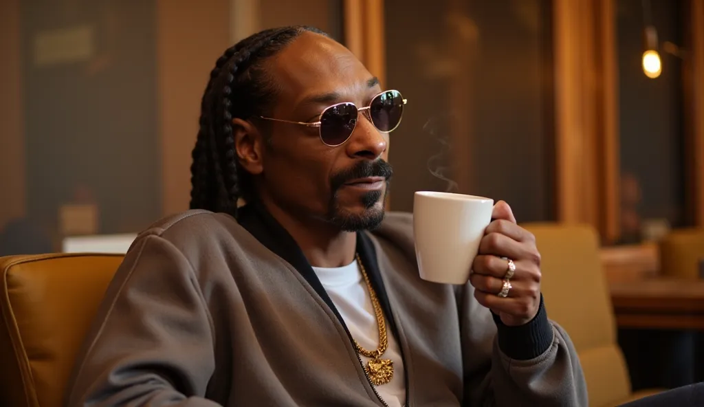 Snoop Dogg drinks coffee