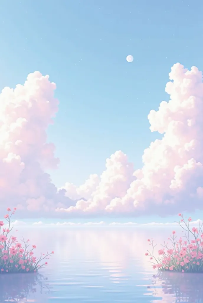 "Create a calm and serene GIF animation for the theme 'Lofi Sky'. The scene should have a light pastel sky with fluffy clouds moving softly across the screen. , put details such as A distant star is twinkling., , the moon gradually rises, and rain or wind ...