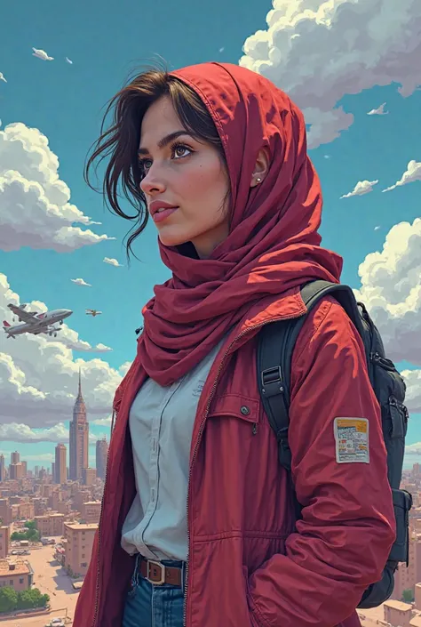 "Voici une magnifique image d'une étudiante arabe universitaire dans l'ère de l'IA, avec un arrière-plan de métavers futuriste. Cette illustration au style 3D et pixel art, dans un format vertical de 9:16, capture l'essence d'une jeune femme moderne et dyn...