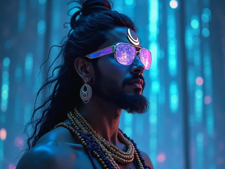 The model is wearing gla"Create a dynamic and mesmerizing 30-second video for the YouTube title 'Shiva Tandava Stotram | Powerful Mesmerizing Trance | 8848 Music.' Feature Lord Shiva performing the Tandava dance, showcasing his fierce yet divine energy, wi...