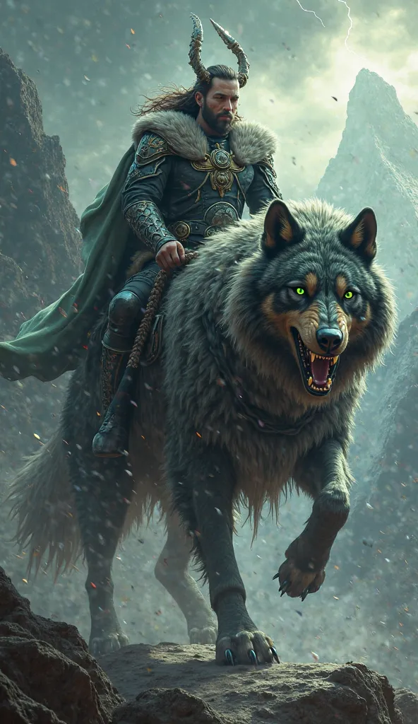 Loki riding Fenrir