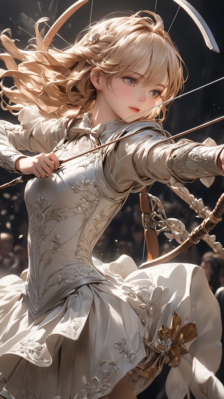 Blending various styles to create a new style, 
 to create delicate and bold compositions々We combine techniques , 
The charming archer,  shoot something unexpected with a bow, Shoot at the audience, 
Dynamic Shots, Ankles inside the frame, 
  detailed and ...