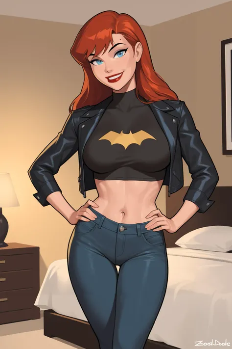 1980s (style), retro artstyle, source_cartoon, score_9, score_8_up, score_7_up, score_6_up, ((zPDXL2)), (cartoon, highly detailed, masterpiece, absurd resolution, perfect anatomy), cowboy shot BREAK barbara gordon, long hair, red hair, blue eyes, solo, rai...