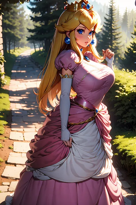  Princess Peach standing in the woods  , Princess Speech Dresses,nsfw,big tips,