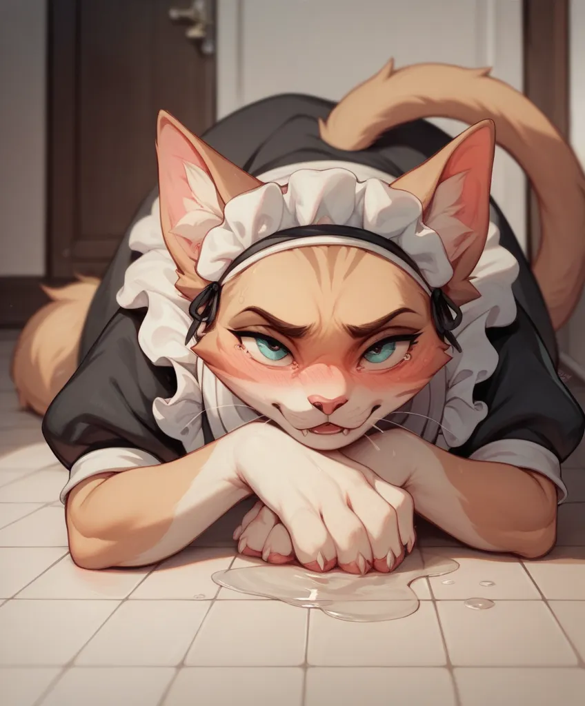 Shy furry cat Maid. Hiding stinky disgusting smelling genitals fluids dripping in heat excessive aroused hurting. Begging for imminent rape sex. Genitals fluids on legs dripping on floor . Pov