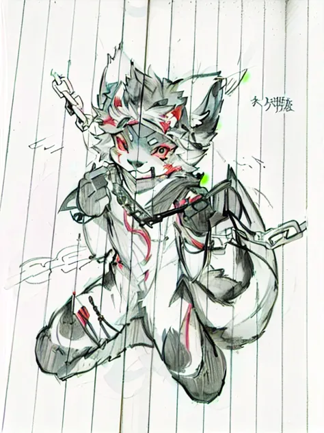  lemon fox ，Orc Boy，Outstanding！ pencil sketch ，Anime illustrations， better quality，Yuanyuan，Yandere，Chain，Big Fluffy Tail