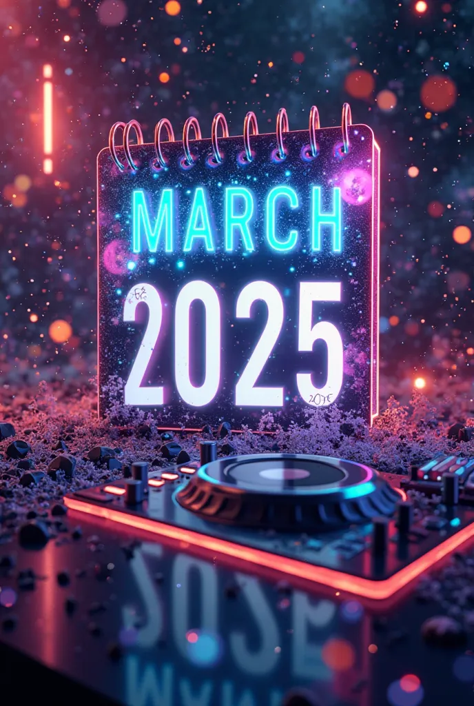 Give me an image of the March 2025 calendar with DJ background