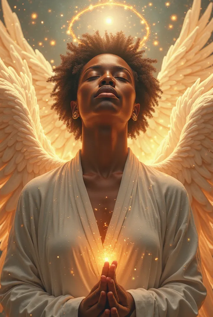 African-American person surrounded by angels 