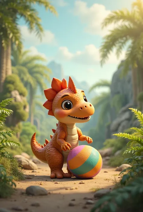 Give me a video of cute dinasour playing with ball