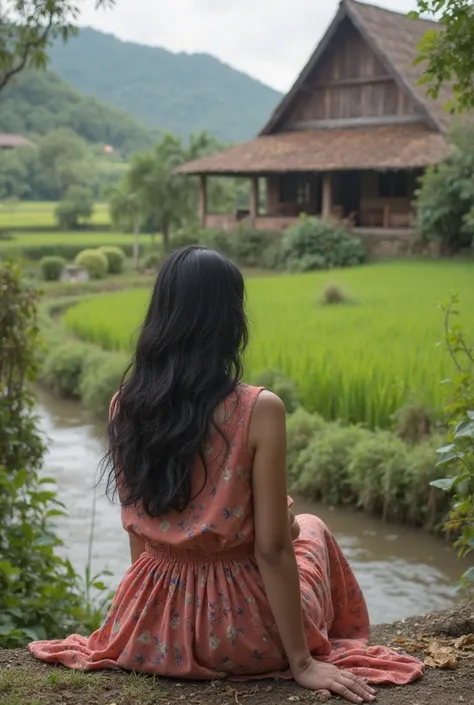 Masterpeace,   high quality , high resolution,  realistic scene,   videography )
Smooth movements focus on objects 
The movement of the camera on the object is also very smooth
A beautiful Indonesian woman ,  with black long hair .is sitting enjoying the b...