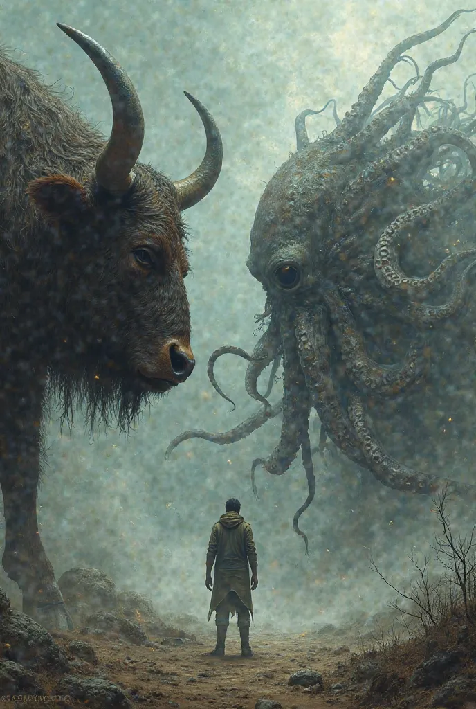 Bull with an octopus in front of him