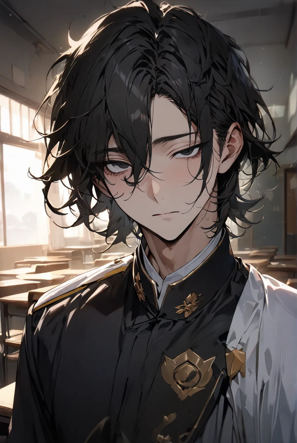 ((Best Quality)), (High Image Quality), ((Detailed Eye Description)), ((masterpiece)), ((Detailed:Face)), ((Handsome)), ((Detailed:eyes)), Solo,((perfect male body)), ((Detailed:Clothes)), ((Detailed:Hair)), (Black Hair), ((Hairstyle:Shadow perm)), formal ...