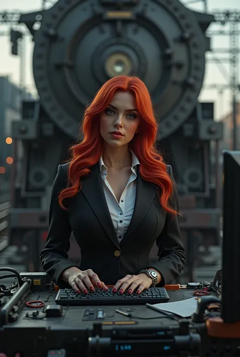 Here is an example of a request to create a picture:

"Create an image of a buxom typist with red hair. She must be in shape and set against the background of a modern locomotive.  notice the details , to convey the atmosphere of working on the railway." 
...