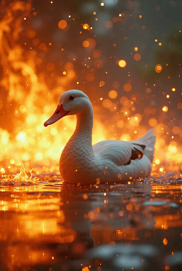 Duck swimming in fire