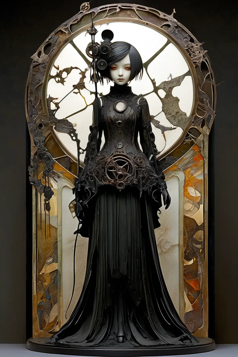 (masterpiece、Highest quality)、Super Detail、 HIGHEST DETAILS 、Automata Girl、layered sculpture 、body horror、Avant-garde、Concept Art、Mysterious and beautiful、Dark Fantasy、Fossil、Art Nouveau、Layered Cut Art、Mucha、stylish、stylish、Magic Rim