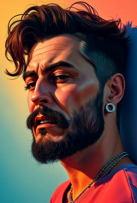 Give me other angles of the image, varying the hairstyles and the beard., Maintaining the lights and the pop art style and realism