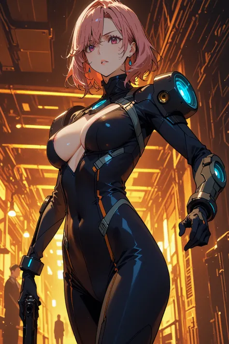  Top Masterpiece、   More details、  beauty、 Highest quality、  （ An Extraordinary Beauty）、a very beautiful woman、 7th life、（Perfect human anatomy）、Presence、 躍動感、 future、Space Suit、bodysuit with a unique color scheme、Nice areola、During combat、 Gunfight、They'r...