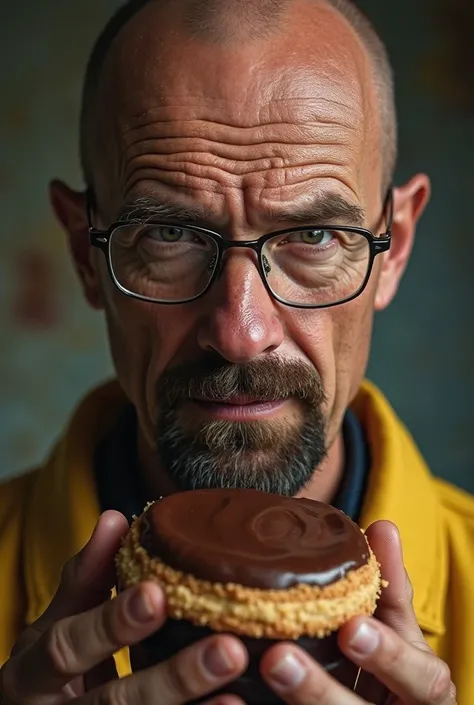 Genera a Walter de breaking Bad, al frente de un alfajor de chocolate 