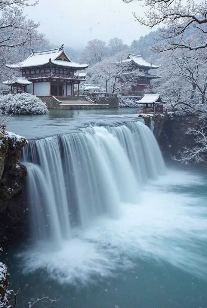 Take fantastic photos of a waterfall in the snow with a slow shutter。Kyoto temple。