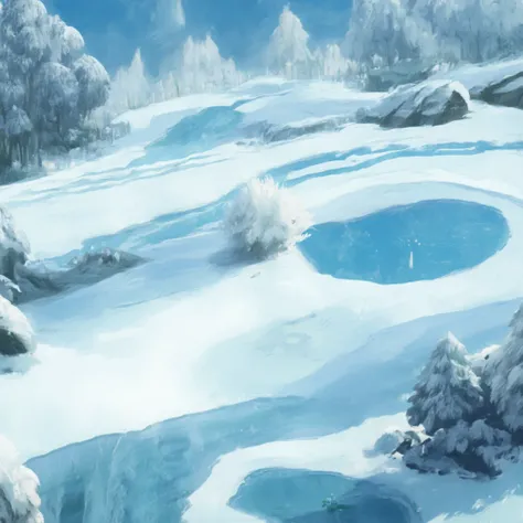 beautiful background for a 2D mobile game. Isometric view from above. the winter location is empty