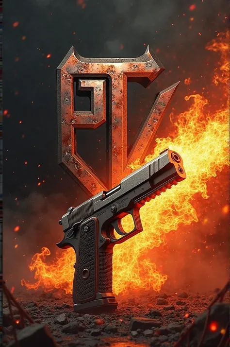 PT logo AND A GUN WITH FIRE