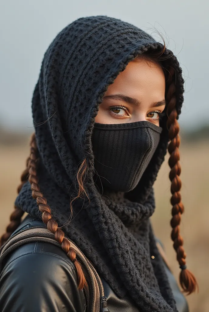 Ok I like , I want to have one photo behind and another in front of what it would look like, this balaclava will be used under the motorcycle helmet. The idea is to make the girl cover her natural hair from wind damage and tangles, So the girl's hair is st...