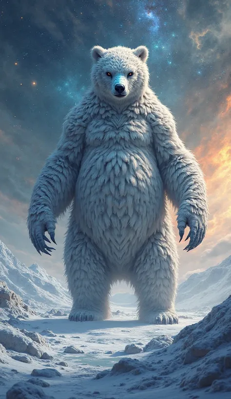 Alien bear penguin ice desert space galaxy standing body 