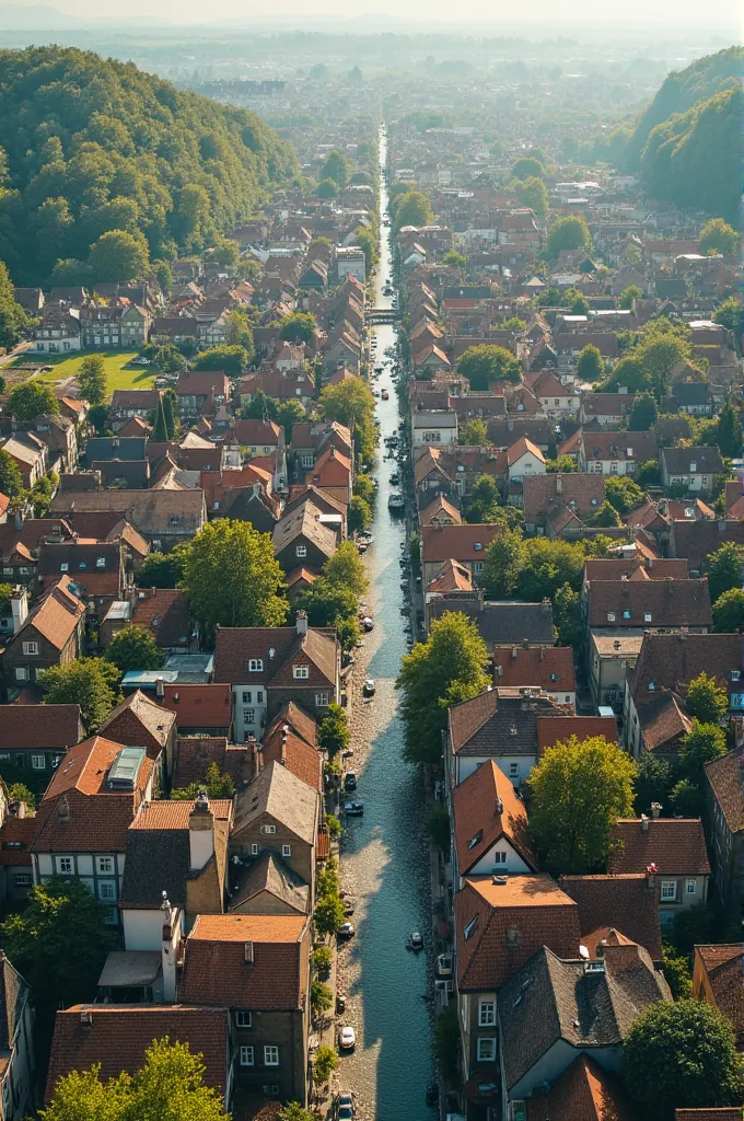 Unbanned town landscape from drone shot 