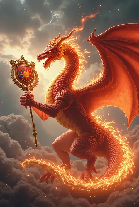 fire dragon holding a emblem with flag malaysia