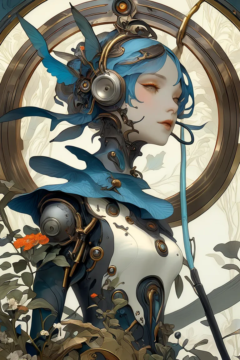 (masterpiece、Highest quality)、Super Detail、 HIGHEST DETAILS 、Automata Girl、layered sculpture 、body horror、Avant-garde、Concept Art、Mysterious and beautiful、Dark Fantasy、Fossil、Art Nouveau、Layered Cut Art、Mucha、stylish、stylish、Magic Rim