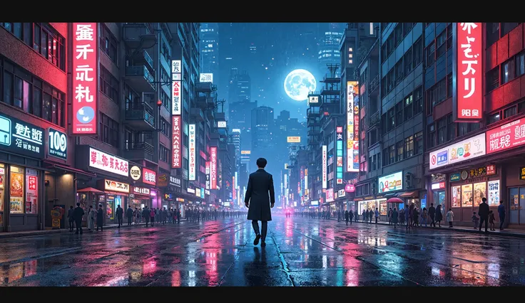 Neon-lit city streets at midnight japan
