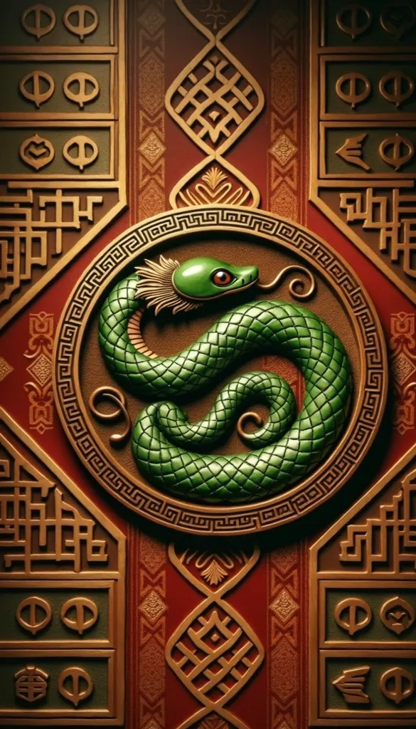 Green Wooden Snake, crafted in a traditional Eastern style