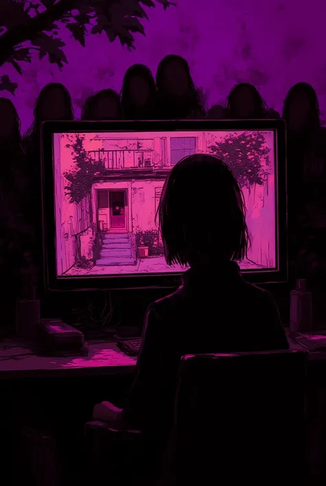 The image captures the moment Roberto shows a video to Dr. Lucas. The computer screen displays distorted images of Lucas's house, with saturated colors and threatening shadows cast across. Lucas appears in shock, the light from the monitor reflecting his e...