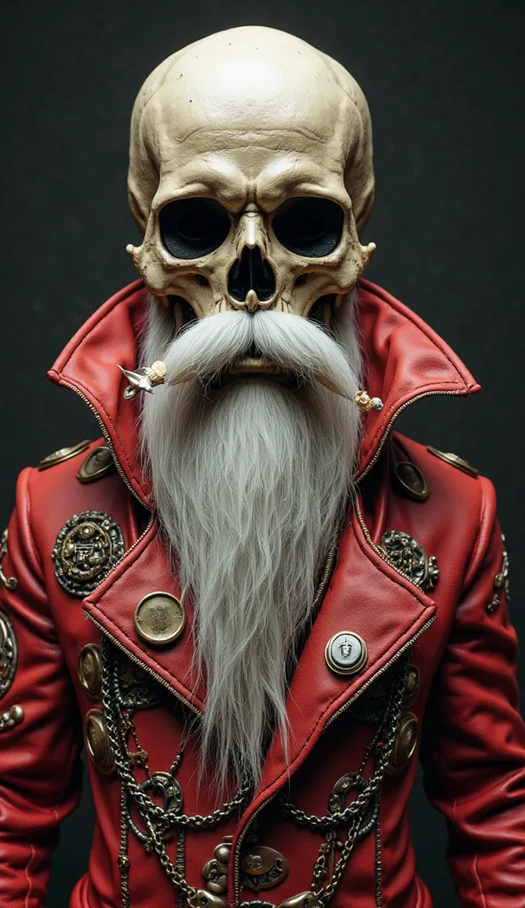 An enthralling character design featuring a skull with a long, flowing white beard and a bold, and cigarette thick mustache. The skull's surface is smooth and polished, reminiscent of sculpted marble, with meticulously crafted details that bring it to life...