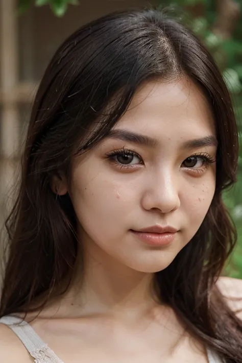 The most beautiful, cute, and proportional face feature (according to most of the men) chinese descendant girl probably age around 22 years age, with flawless skin just a little bit almost transparent scar at left cheek. Make it realistic photography style...