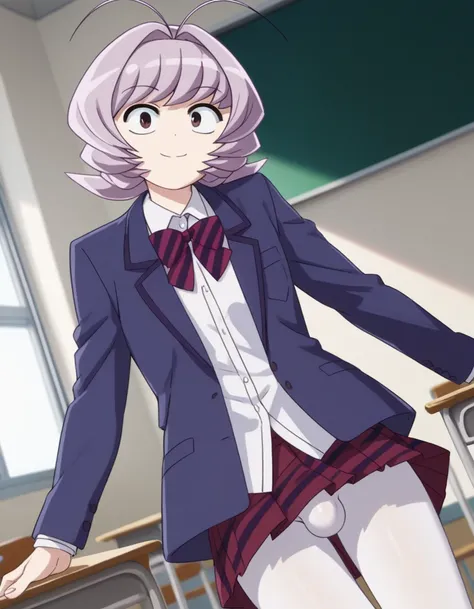 score_9, score_8_up, score_7_up, source_anime,
najimiosana, najimi osana, short hair, brown eyes, purple hair, hair intakes, antenna hair,
skirt, shirt, long sleeves, bow, school uniform, jacket, white shirt, pleated skirt, striped, collared shirt, bowtie,...