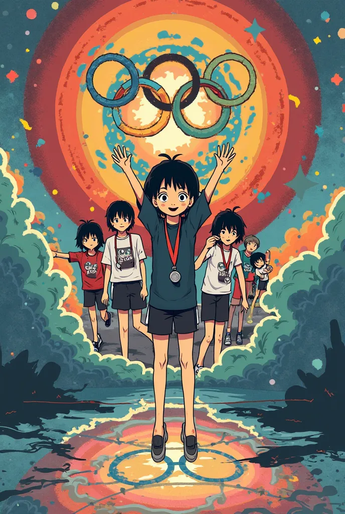 come up with a non-original Olympic emblem in the form of omori 