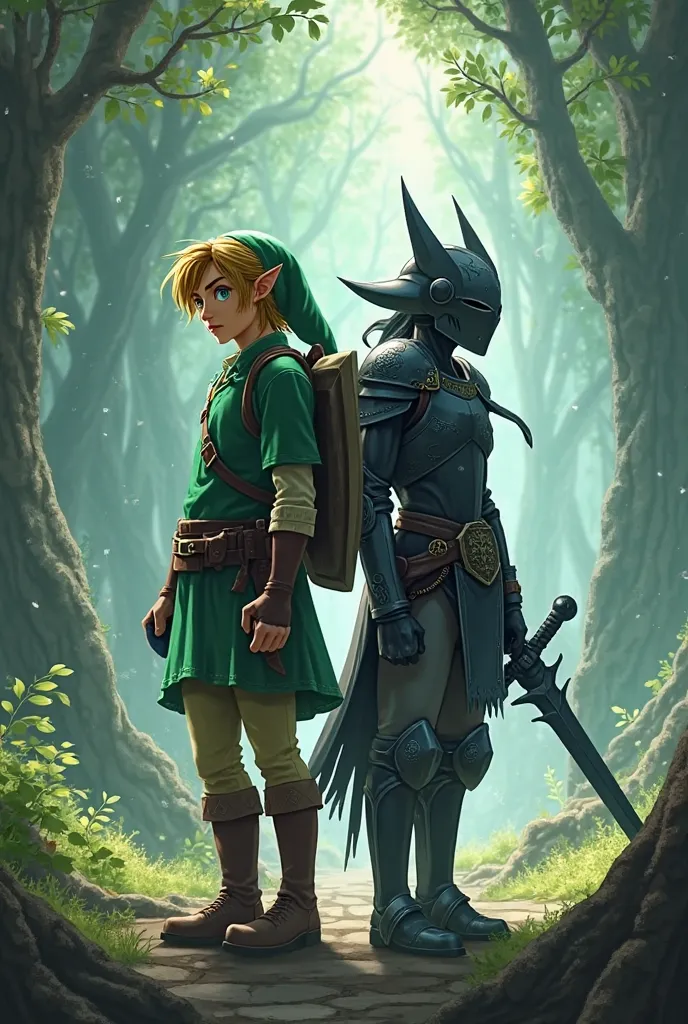 Dibuja un crossover de Link de zelda y del caballerito de hollow knith
