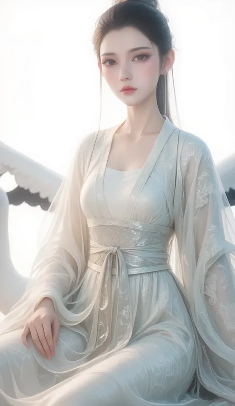 a girl, Ancient Chinese clothing, full body, sunshine, Clear face, Clean White Background , masterpiece, super detailed, Epic Composition, Ultra HD, high quality, Extremely fine, Official Art , Clear 8k Wallpaper , super detailed, 32K,CG,crane girl...