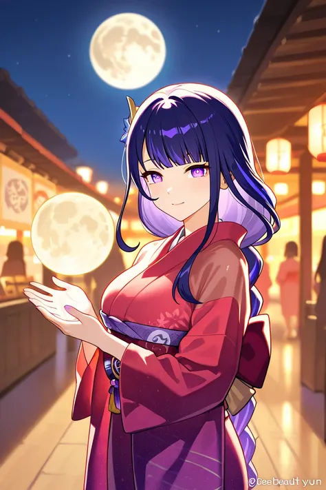 Genshin impact, raiden Shogun, smile on her face, 1 girl, indoors, kimono, kimono miko, red kimono, beach, moon🌙, wedding, wife , Translucent fabric, sexy👙👠💋, hd, 