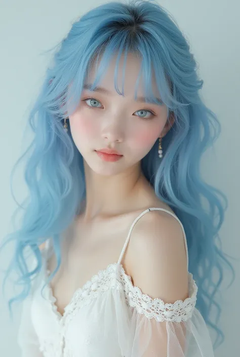 Kiyalin，22 years old，Her height of 169 cm。and the lake blue curls off her shoulders lined up her delicate, doll-like legs.，Especially those big watery eyes are especially charming。Today she wears a white lace perspex top with a short skirt，168/32/51/83 mak...