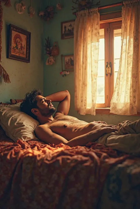 throw, point of view of a man waking up in his bed, In your room in India