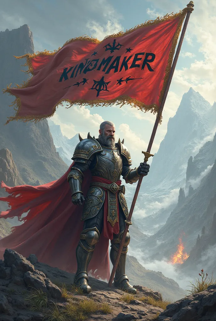 warrior standing with flag written on kingmaker